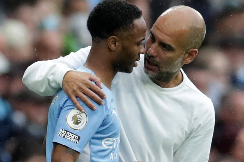Nicht mehr ganz so im Einklang: City-Star Sterling (li.) und Trainer Guardiola.