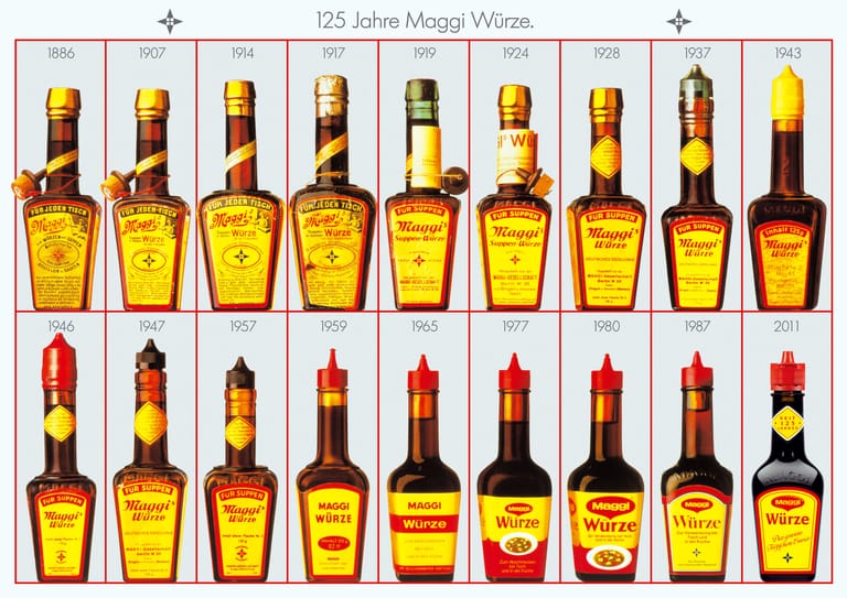 125 Jahre Maggi Würze: So hat sich die Flasche von 1886 bis 2011 verändert.