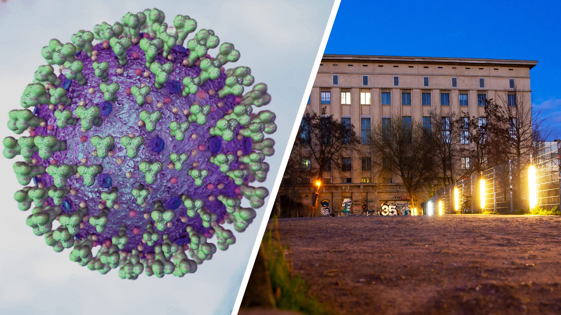 Laserlicht und Menschen vor dem Berghain (Archivbild/Montage): Im Club haben sich mehrere Menschen mit Covid-19 angesteckt.