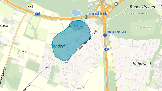 Im blaumarkierten Bereich mussten im Kölner Süden mehrere hundert Menschen ihre Häuser wegen einer Bombenentschärfung verlassen.