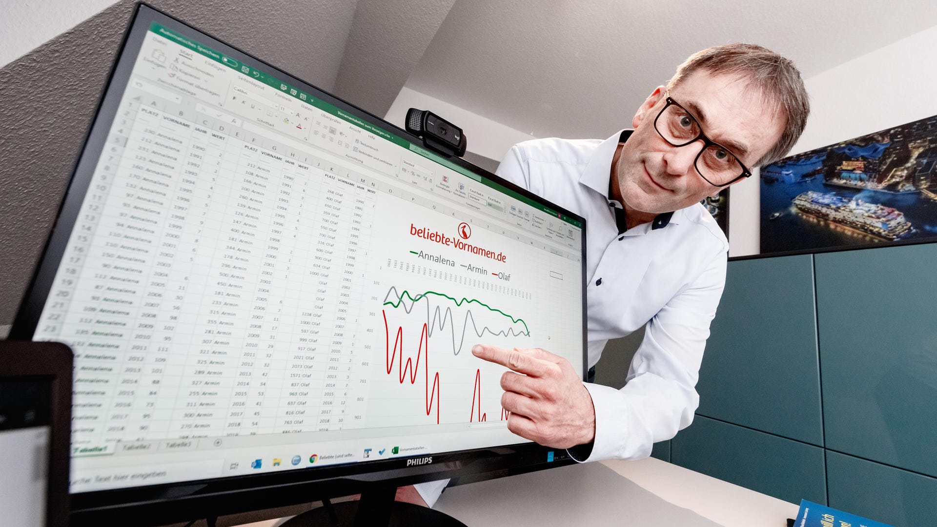 Knud Bielefeld: Für seine Namenshäufigkeitsanalysen benötigt er viele Excel-Tabellen.