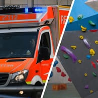 Ein Rettungswagen (Symbolbild/Montage): In einer Kletterhalle hat sich ein Kind verletzt.