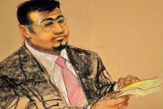 Majid K. auf einer Gerichtszeichnung: "Ich habe nur gelogen, damit die Misshandlungen aufhören".