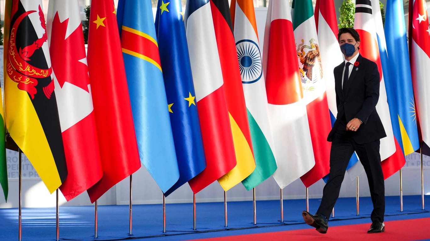 Kanadas Premierminister Justin Trudeau beim G20-Gipfel in Rom: In diesem Jahr versammelt sich die "Gruppe der 20" in der italienischen Hauptstadt.