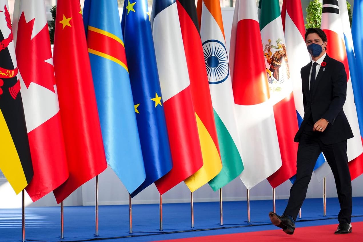 Kanadas Premierminister Justin Trudeau beim G20-Gipfel in Rom: In diesem Jahr versammelt sich die "Gruppe der 20" in der italienischen Hauptstadt.