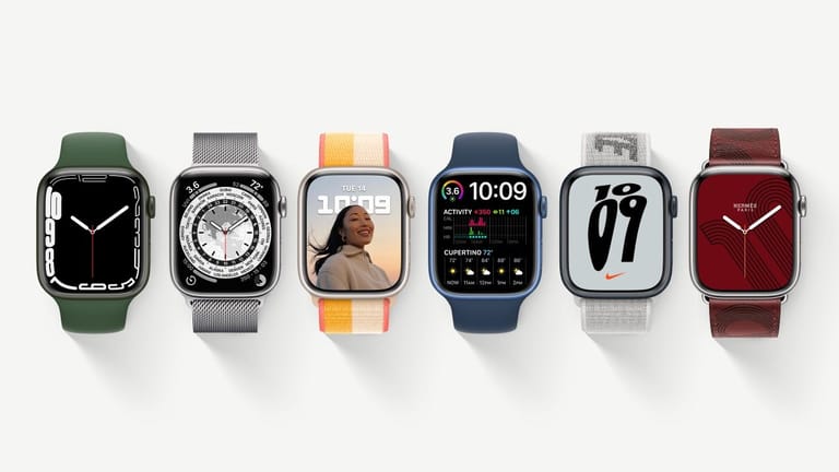 Die neu angepassten Watchfaces der Apple Watch Series 7: Sie nutzen das größere Display voll aus.