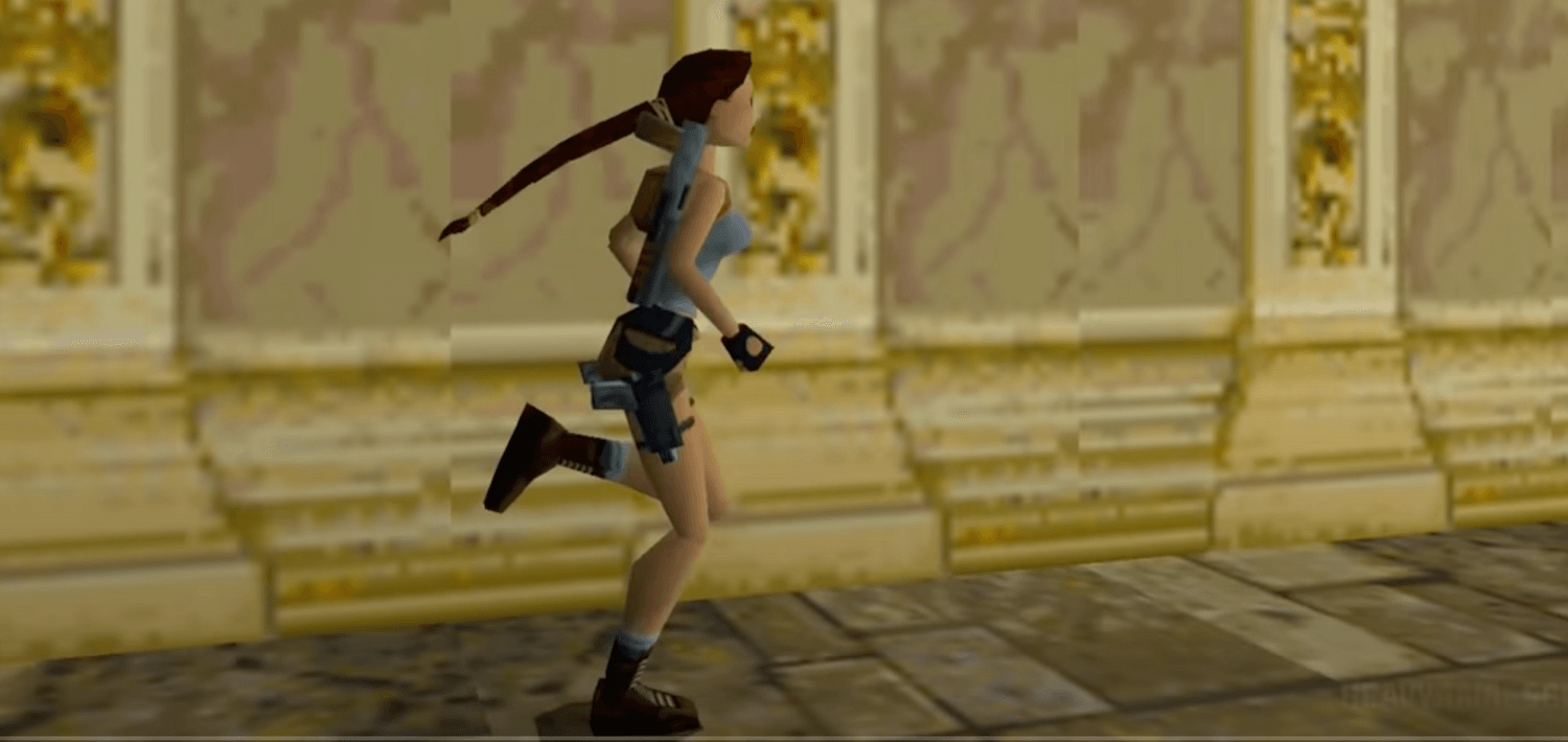 In Tomb Raider II: Starring Lara Croft (1997) ist die Heldin bereits etwas weniger spitz ausgeführt.