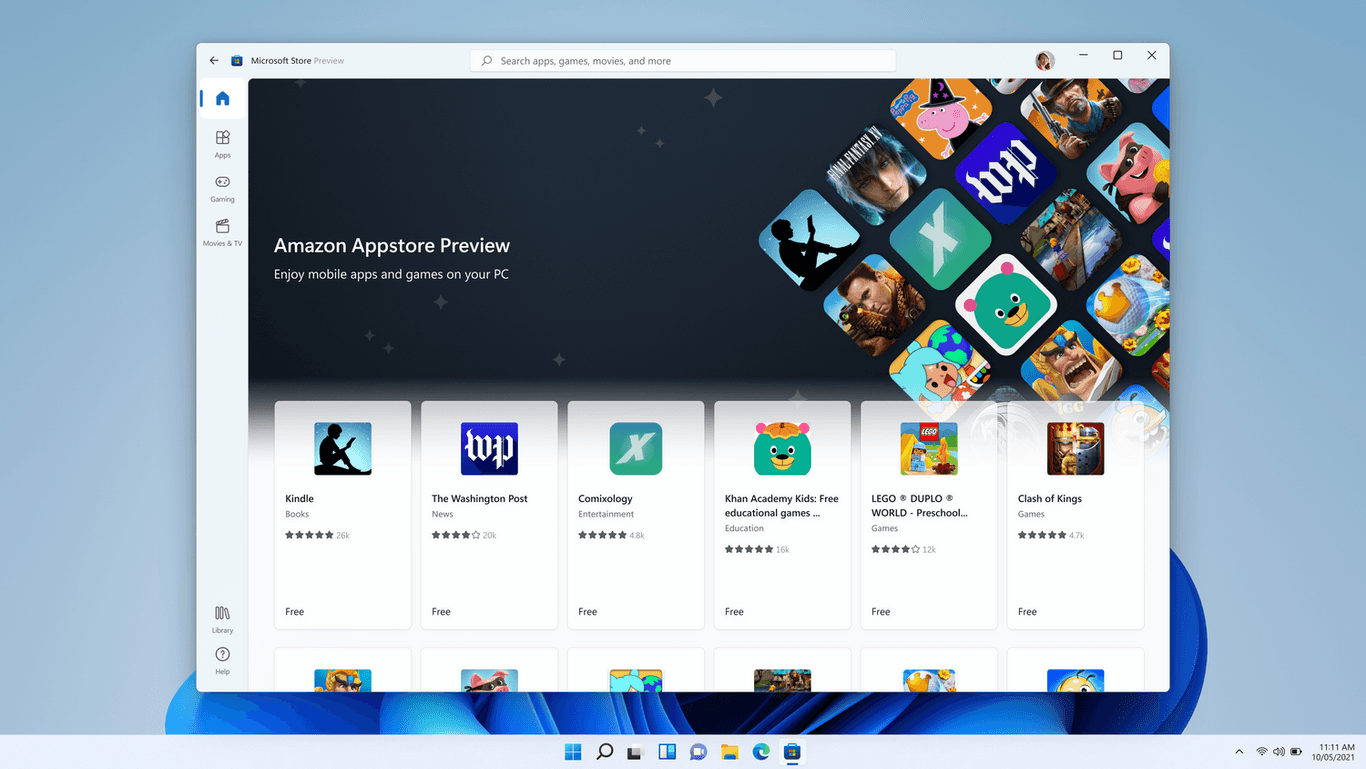 Ein Screenshot des App-Stores: Die ersten Android-Apps für Windows starten in die Testphase.
