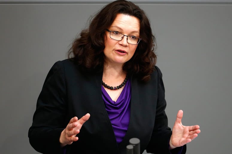 Bundesarbeitsministerin Andrea Nahles (SPD) will, dass Frührentner mehr arbeiten können