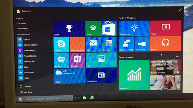 Desktop-Ansicht von Windows 10 mit Startmenü.