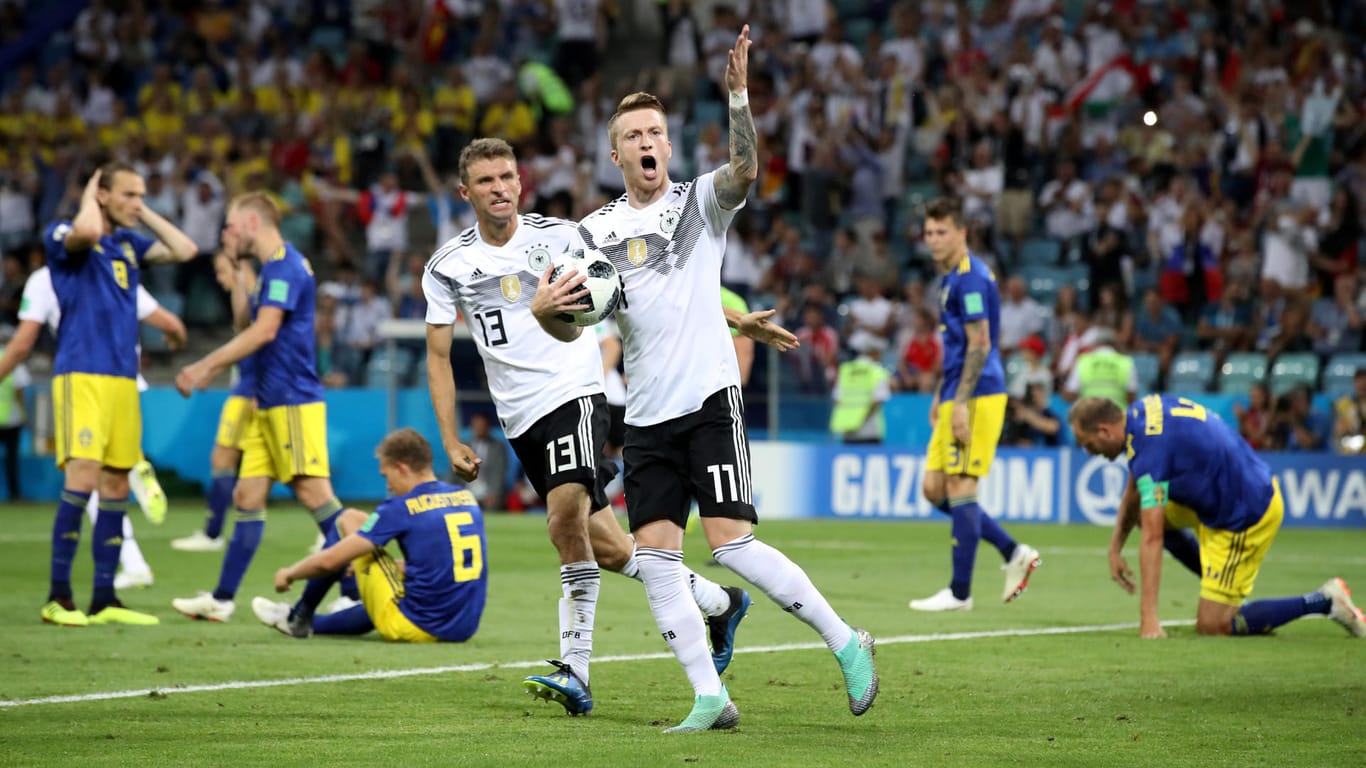 Marco Reus jubelt über seinen Treffer zum 1:1: Der Dortmunder belebte die Offensive des DFB-Teams gegen Schweden.