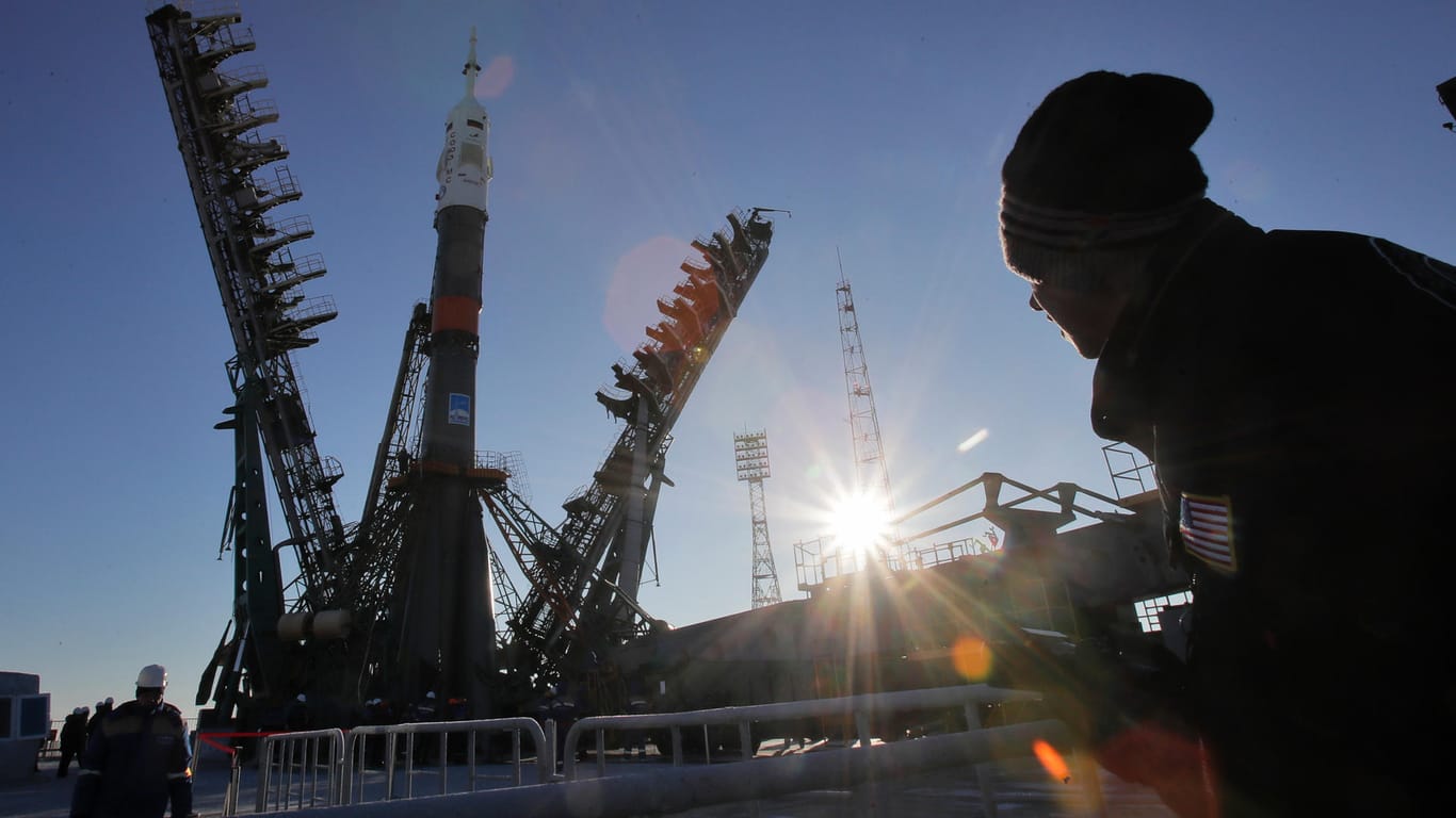 Die Sojus-Rakete in Baikonur: Drei Astronauten machen sich auf den Weg zur ISS.