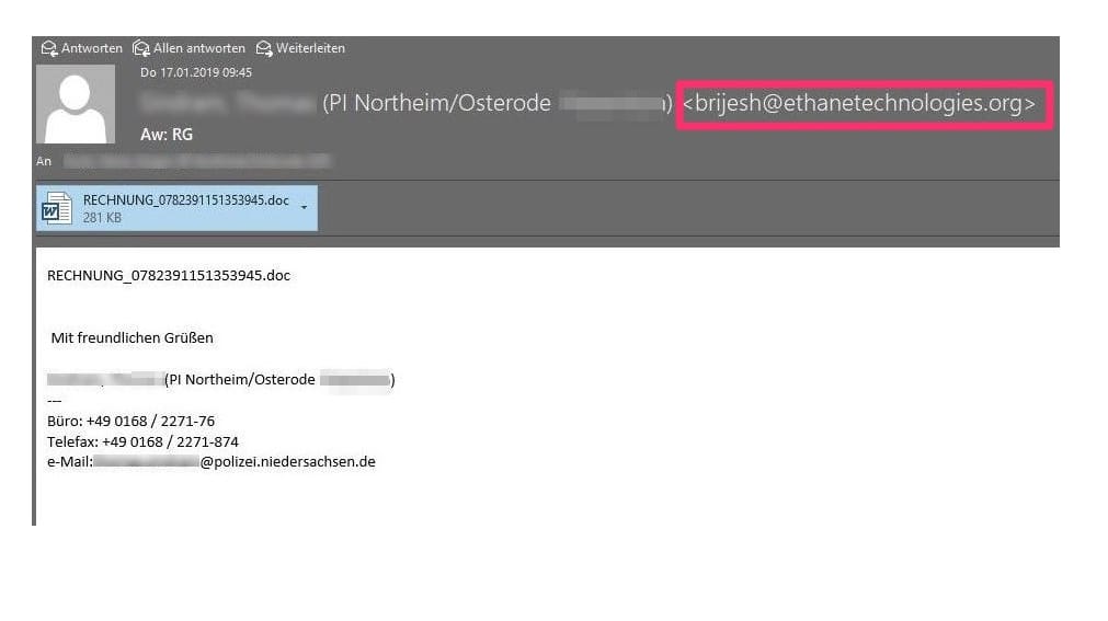 So sieht die falsche Polizei-Mail aus.