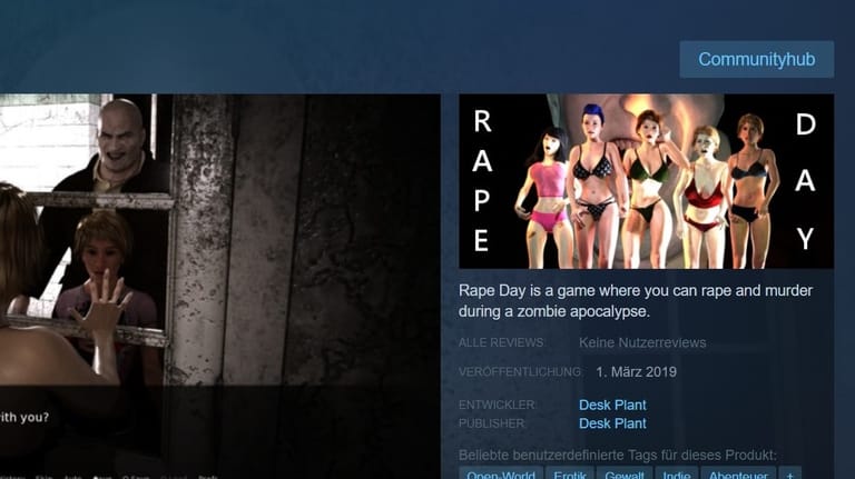 Die Seite von "Rape Day" auf Steam, bevor Valve das Spiel von seiner Plattform entfernte.