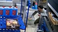 Im Supermarkt: Reinigung des Regals nimmt schlechtes Ende