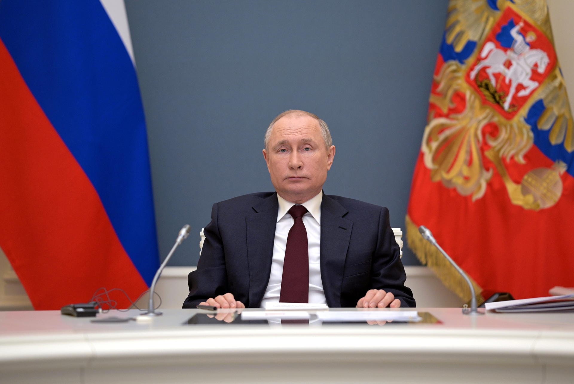 Russian President Vladimir Putin attends a virtual global climate summit in Moscow