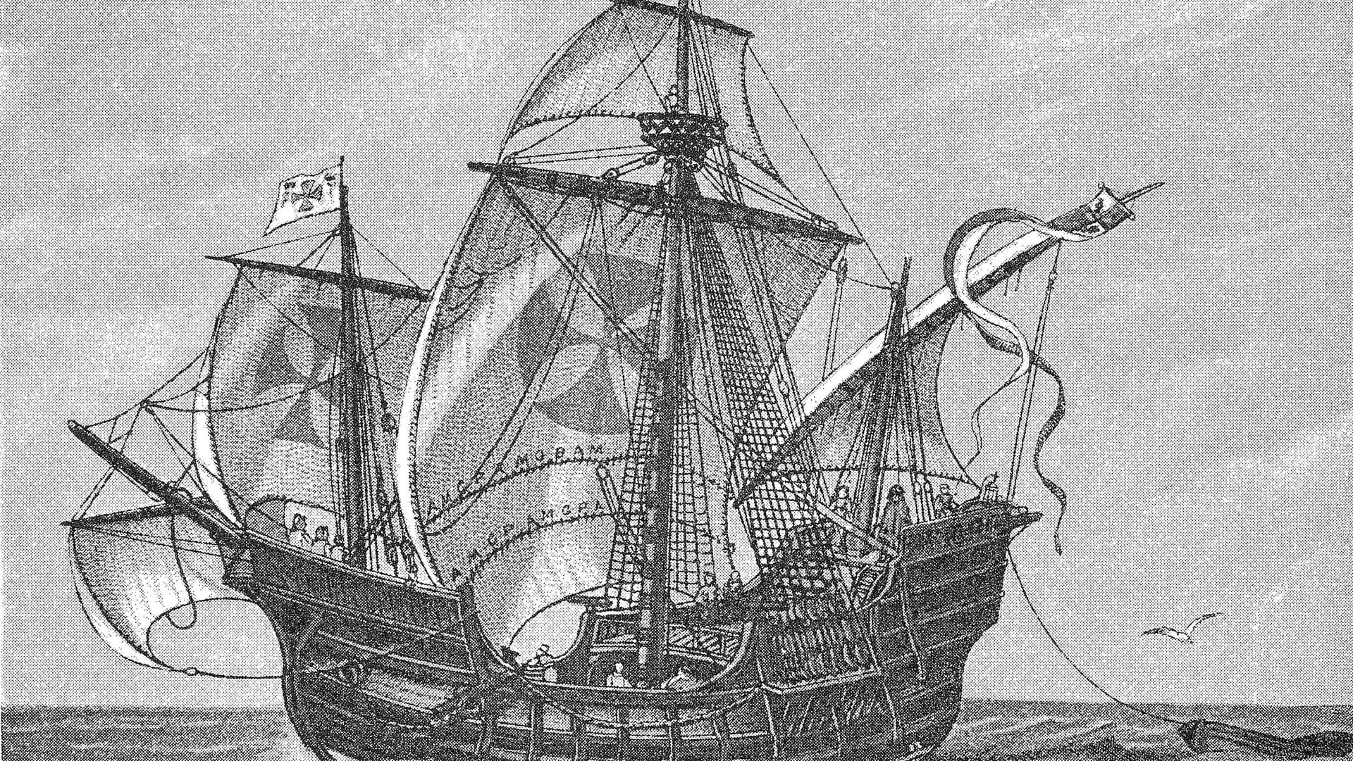 The caravel Santa Maria of Christopher Columbus / Die Karavelle Santa Maria des Christof Kolumbus, Historisch, digital i The caravel Santa Maria of Christopher Columbus / Die Karavelle Santa Maria des Christof Kolumbus, Historisch, digital i