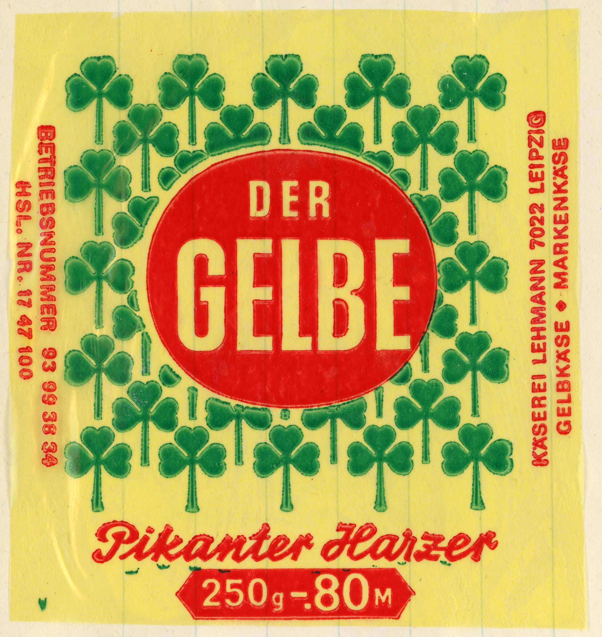 "Der Gelbe – Pikanter Harzer" (um 1976): Die Sorte wurde in der DDR verkauft.