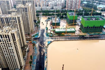 Aerial view shows the flooded areas following heavy rainfall in Zhengzhou