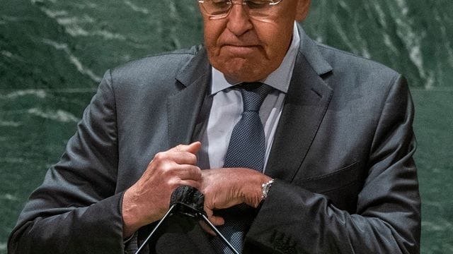 Sergej Lawrow, Außenminister von Russland, nach seiner Rede bei der 76.