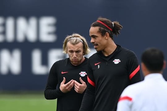 Gegen den FC Brügge gesetzt: Die Leipziger Torjäger Emil Forsberg (l) und Yussuf Poulsen.