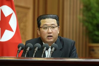 Auf diesem von der nordkoreanischen Regierung zur Verfügung gestellten Foto spricht Machthaber Kim Jong Un bei einer Parlamentssitzung in Pjöngjang.