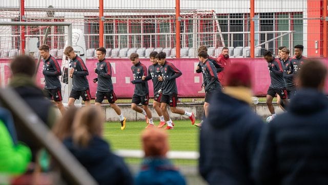Nach langer Zeit wieder ein öffentliches Training: Spieler und Trainer des FC Bayern München laufen sich vor anwesenden Fans warm. Nach langer Zeit wieder ein öffentliches Training: Spieler und Trainer des FC Bayern München laufen sich vor anwesenden Fans warm.