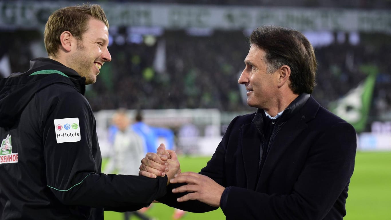 Florian Kohfeldt (li.) und Bruno Labbadia: Während Kohfeldt nun Wolfsburgtrainer, übernimmt Bruno Labbadia dessen Expertenjob bei Amazon Prime Video.