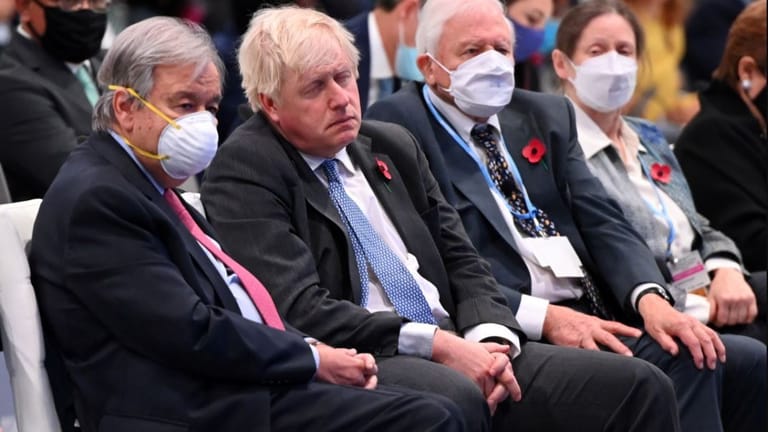 Alte Männer, mit ihrem Latein am Ende: UN-Generalsekretär Antonio Guterres, der britische Premier Boris Johnson und Sir David Attenborough auf der Weltklimakonferenz in Glasgow.