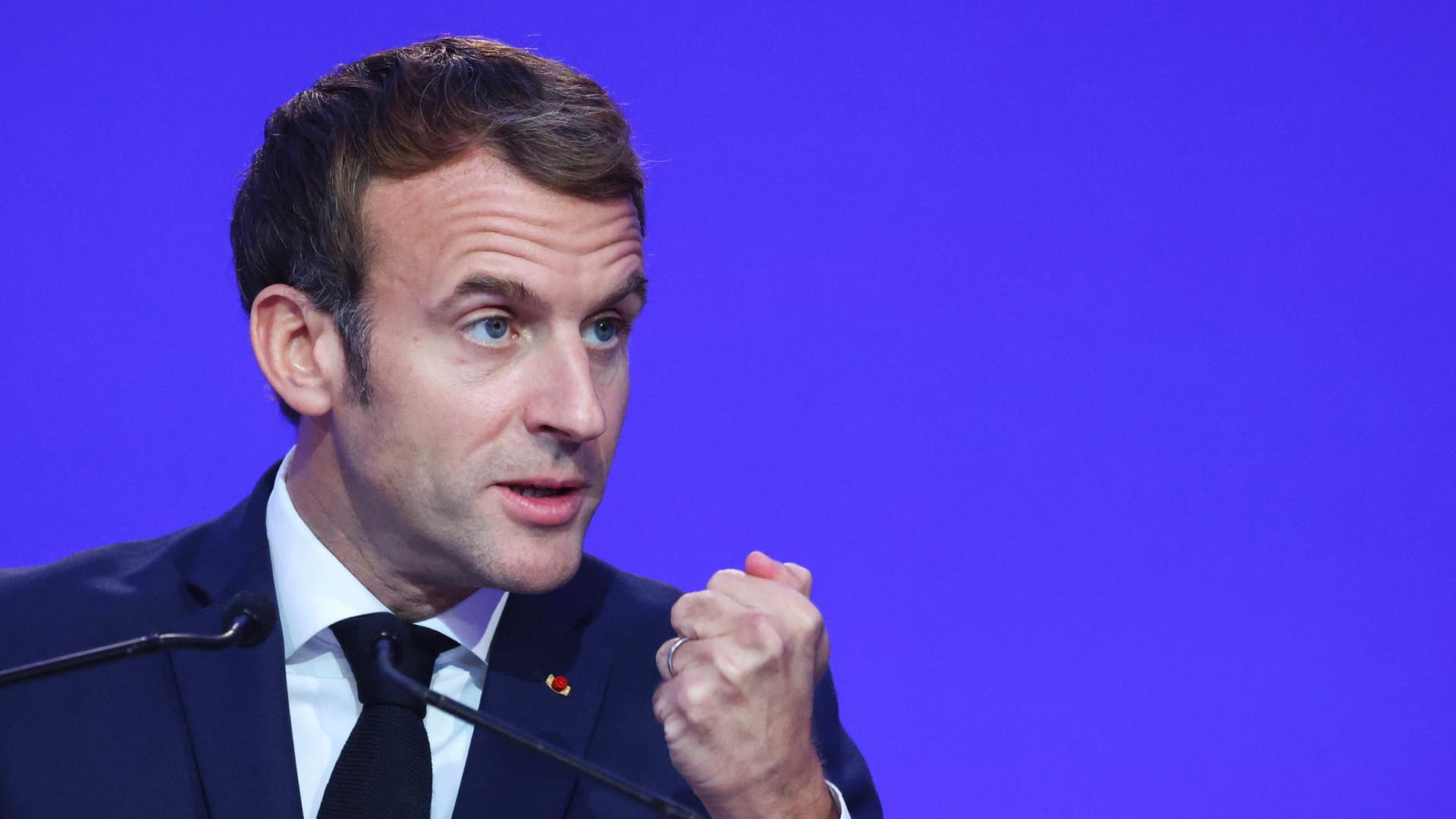 Emmanuel Macron bei der UN-Klimakonferenz COP26 in Glasgow: "Keine Sanktionen verhängen, während wir verhandeln".