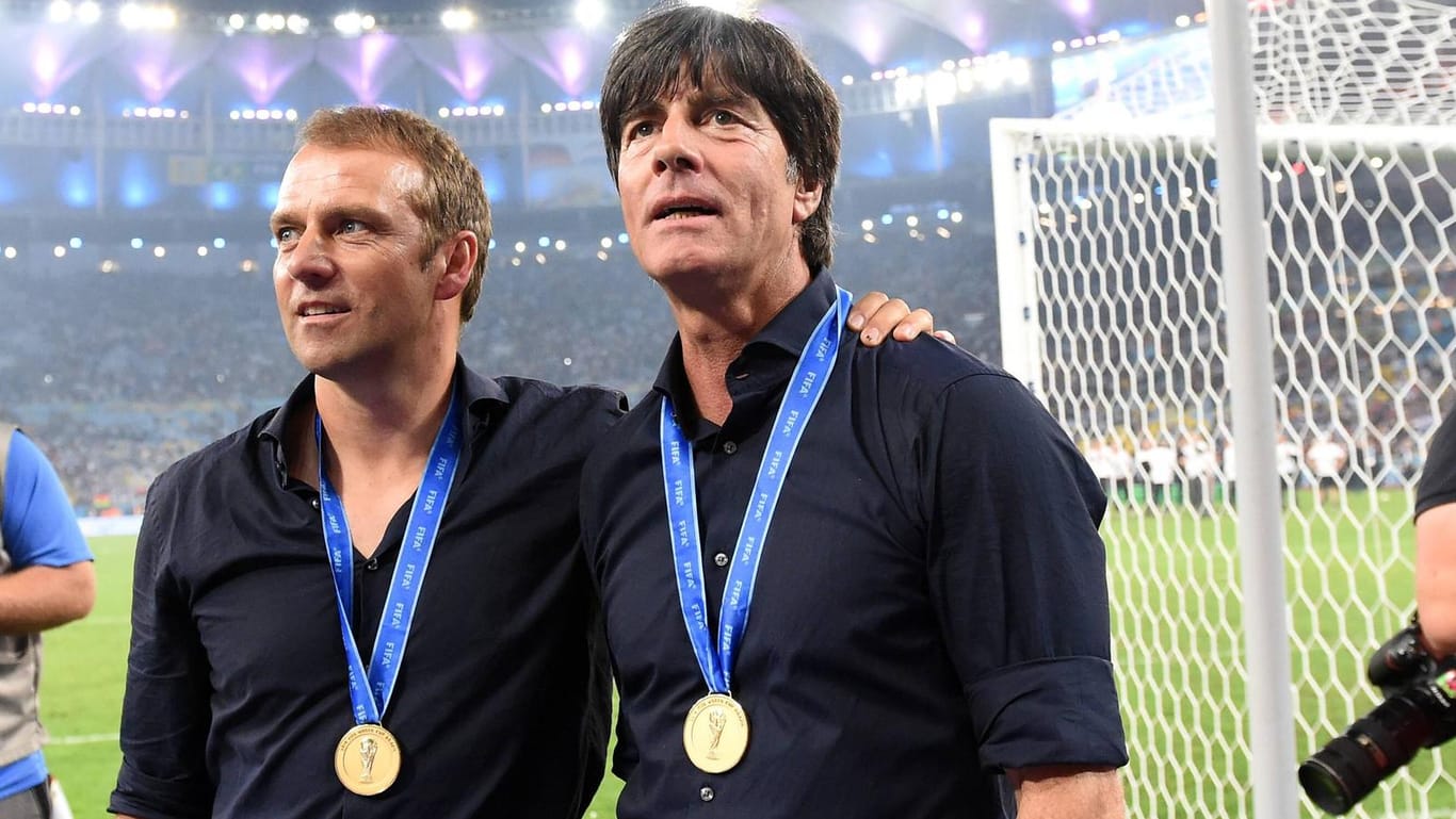 Hansi Flick und Joachim Löw (v.l.): Das Duo wurde 2014 gemeinsam mit der DFB-Elf Weltmeister.
