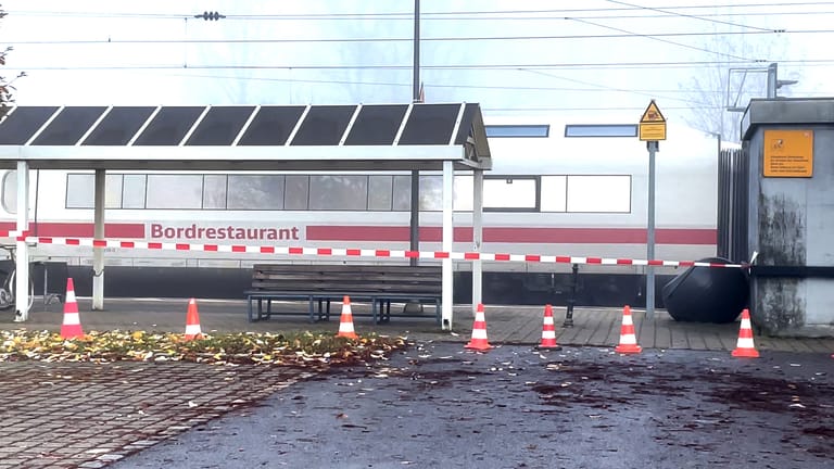 Der ICE am Bahnhof Seubersdorf: Die Polizei ist hier im Großeinsatz.