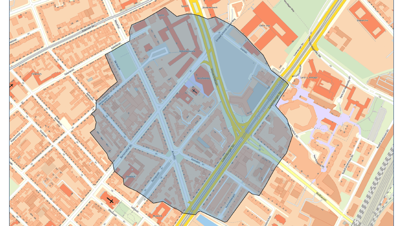 Karte des Evakuierungsradius rund um die Fundstelle in der Remigiusstraße.