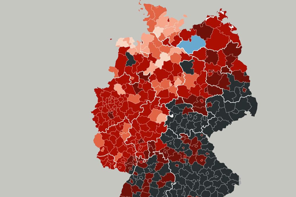 Je dunkler die Farbe, desto höher ist die Sieben-Tage-Inzidenz: Die Corona-Zahlen steigen stark an.