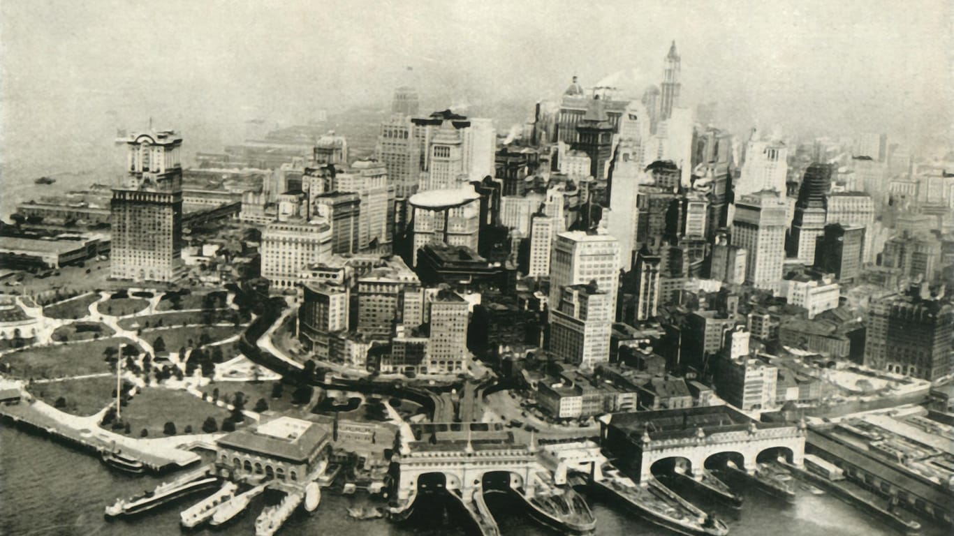 1936: Von einer kleinen Siedlung entwickelte sich Manhattan zur einer Ansammlung von Wolkenkratzern