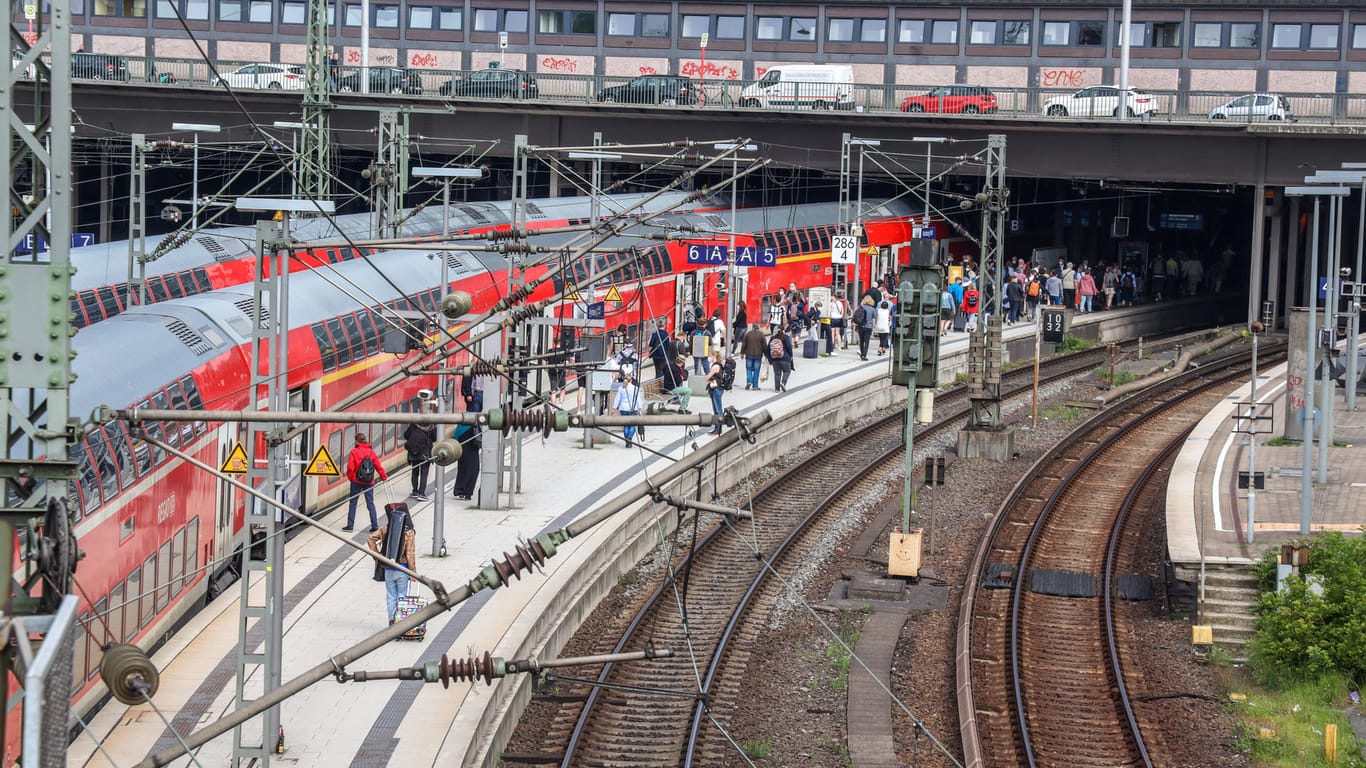 DEU, Deutschland, Hamburg, 03.06.2021: Hamburg Hauptbahnhof. Blick vom Süden auf die Bahnsteige, die Steintorbrücke und