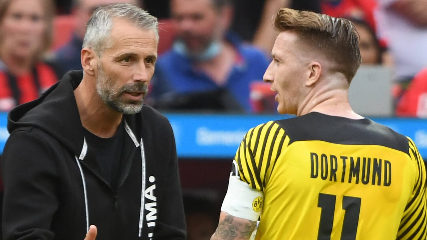 Marco Reus: Der offensive Mittelfeldspieler ist seit 2012 beim BVB, spricht nun über einen angeblichen Streit mit seinem Coach Marco Rose (l.). Marco Reus: Der offensive Mittelfeldspieler ist seit 2012 beim BVB, spricht nun über einen angeblichen Streit mit seinem Coach Marco Rose (l.).