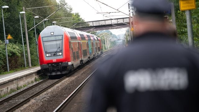 Ein Polizist steht auf einam Bahngleis und ein Regionalzug fährt ein (Symbolbild): Der Randalierer hatte zum Zeitunkt der Tat Hafturlaub. Ein Polizist steht auf einam Bahngleis und ein Regionalzug fährt ein (Symbolbild): Der Randalierer hatte zum Zeitunkt der Tat Hafturlaub.