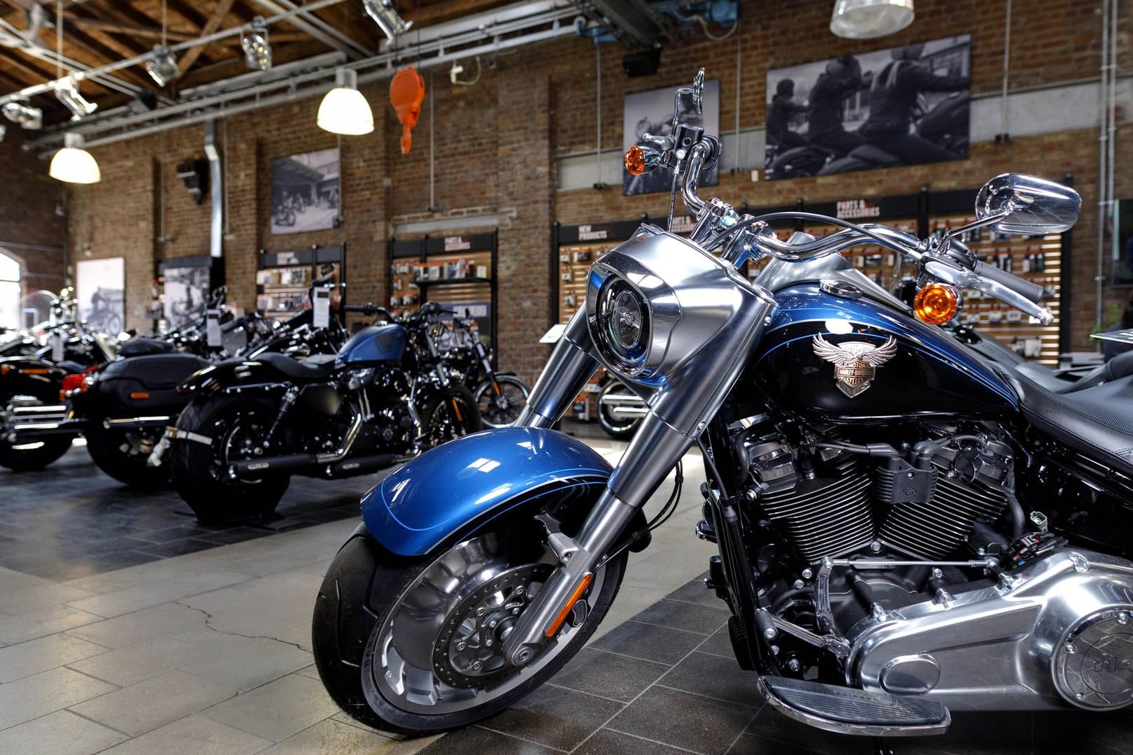 Motorräder stehen im Kölner Harley-Davidson-Store (Archivbild): Nach den beleidigenden und drohenden Äußerungen wurde der Geschäftsführer entlassen.