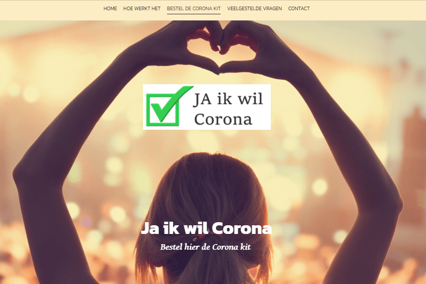 "Ja, ich will Corona" mitsamt Herz: Eine niederländische Seite bot angeblich Viruslieferung zum Selbstanstecken. Das Angebot löste in den Niederlanden Empörung aus.