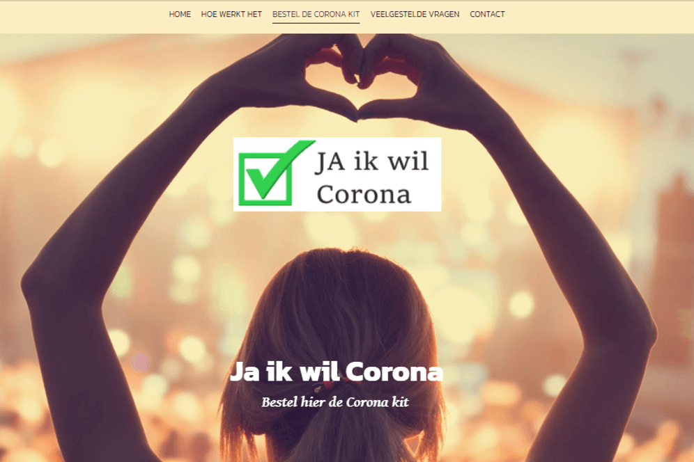 "Ja, ich will Corona" mitsamt Herz: Eine niederländische Seite bot angeblich Viruslieferung zum Selbstanstecken. Das Angebot löste in den Niederlanden Empörung aus.