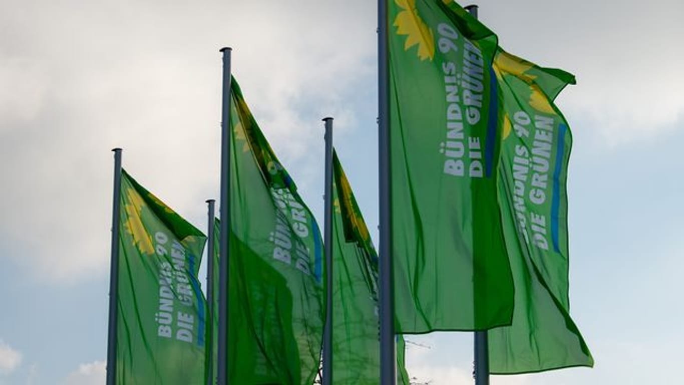 Fahnen mit dem Logo der Grünen