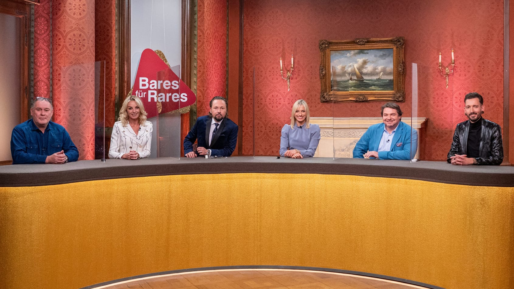 "Bares für Rares XXL": Walter Lehnertz, Susanne Steiger, Wolfgang Pauritsch, Elisabeth Nüdling, Daniel Meyer und Fabian Kahl sind die Händler bei der Abendshow.