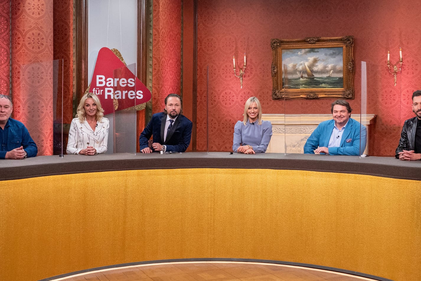 "Bares für Rares XXL": Walter Lehnertz, Susanne Steiger, Wolfgang Pauritsch, Elisabeth Nüdling, Daniel Meyer und Fabian Kahl sind die Händler bei der Abendshow.