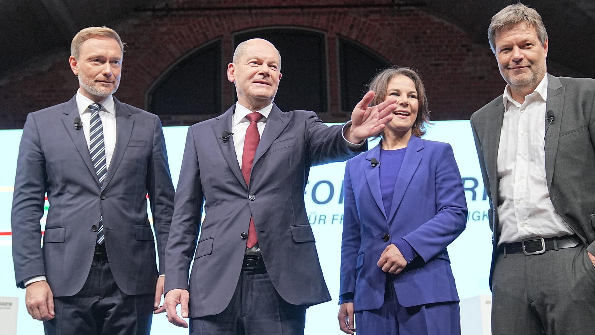 Christian Lindner, Olaf Scholz, Annalena Baerbock und Robert Habeck: Sie sind fürs Kabinett gesetzt.