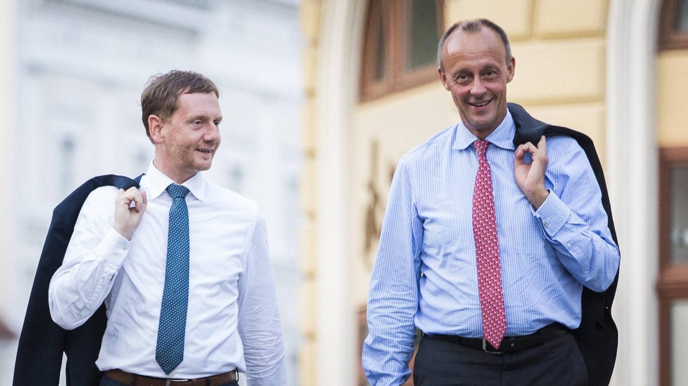 Michael Kretschmer und Friedrich Merz (von links nach rechts): Der nächste CDU-Vorsitzende soll auf einem digitalen Parteitag im Januar gewählt werden.
