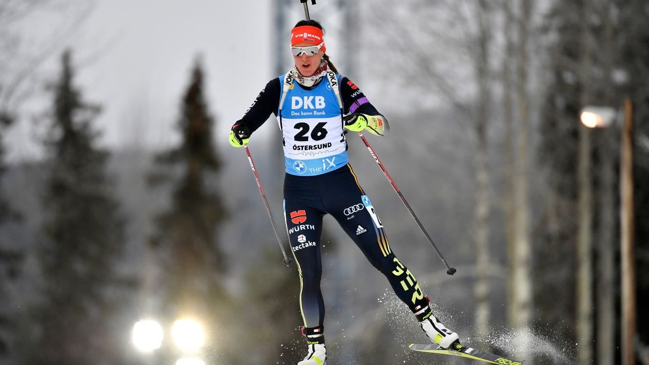 Biathletin Denise Herrmann belegte beim Weltcup in Östersund den dritten Platz.