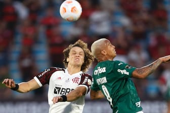 Palmeiras' Deyverson und Flamengos David Luiz kämpfen um den Ball: Der Ex-Kölner schoss das Siegtor im Finale der Copa Libertadores.