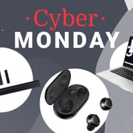Die besten Samsung-Deals am Cyber Monday: Soundbar mit Subwoofer, Galaxy Buds+ und Galaxy Book Go.