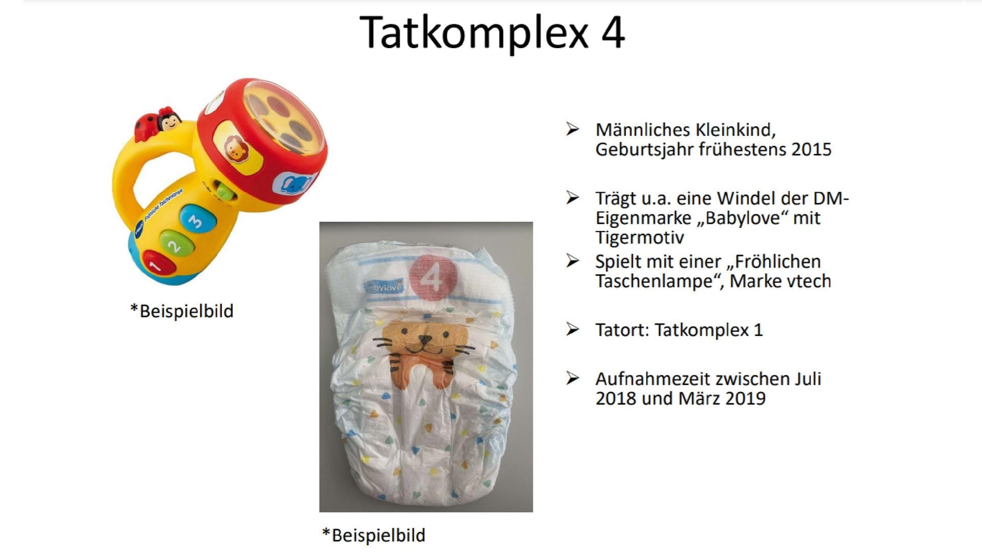 Auch ein Kleinkind, das 2015 oder später geboren wurde, ist unter den Opfern: Es spielte mit einer Kindertaschenlampe und trug eine Windel.